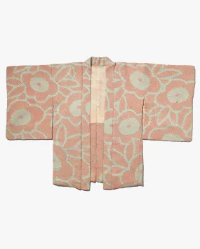 Vintage Haori Jacket, Full Shibori, Pink and Light Blue Flowers