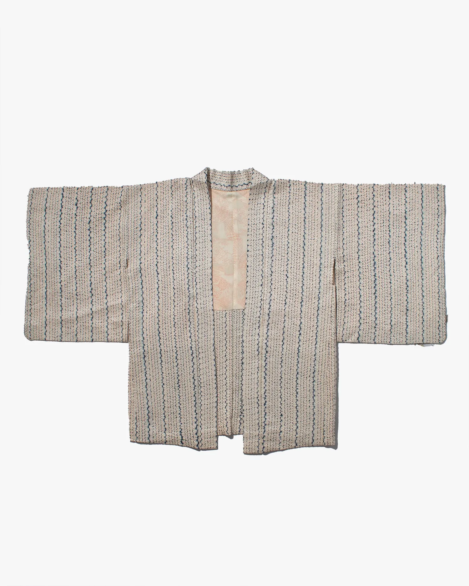 Vintage Haori Jacket, Full Shibori, White with Blue Shima