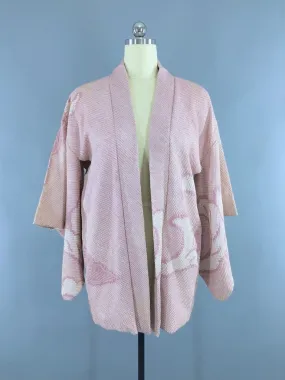 Vintage Mauve Pink Shibori Silk Kimono Cardigan