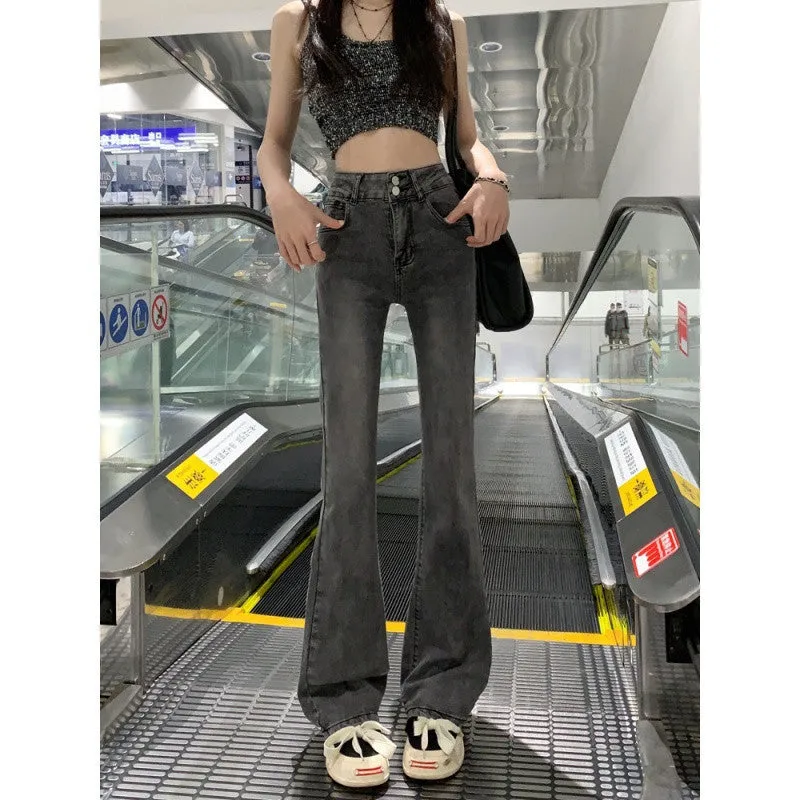 Voguable grunge outfits Tall Lengthened Retro Distressed Slim Fit Skinny Jeans American High Street High Waist Straight Mop Flared Pants for Women