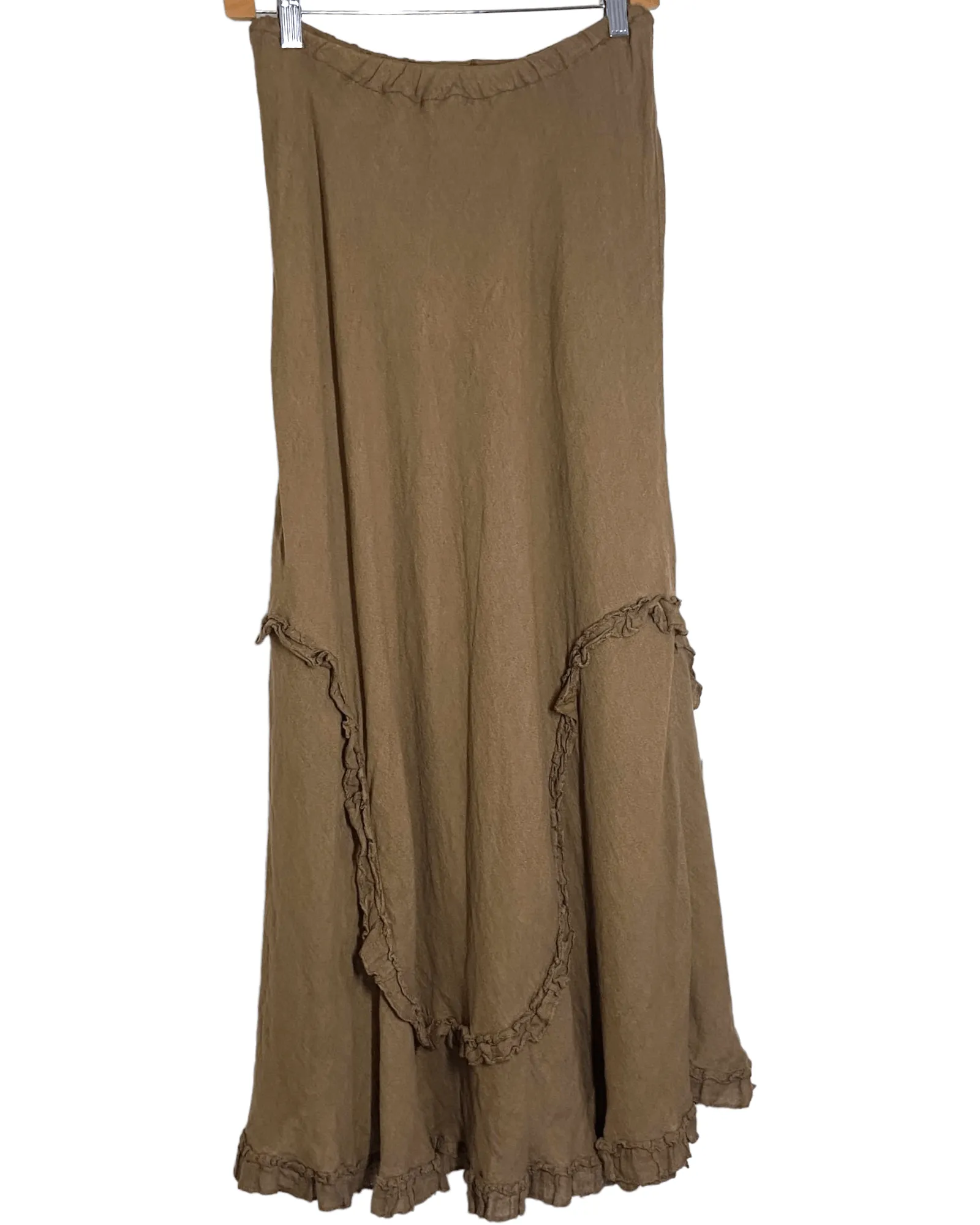 Warm Autumn Linen Ruffle Maxi Skirt