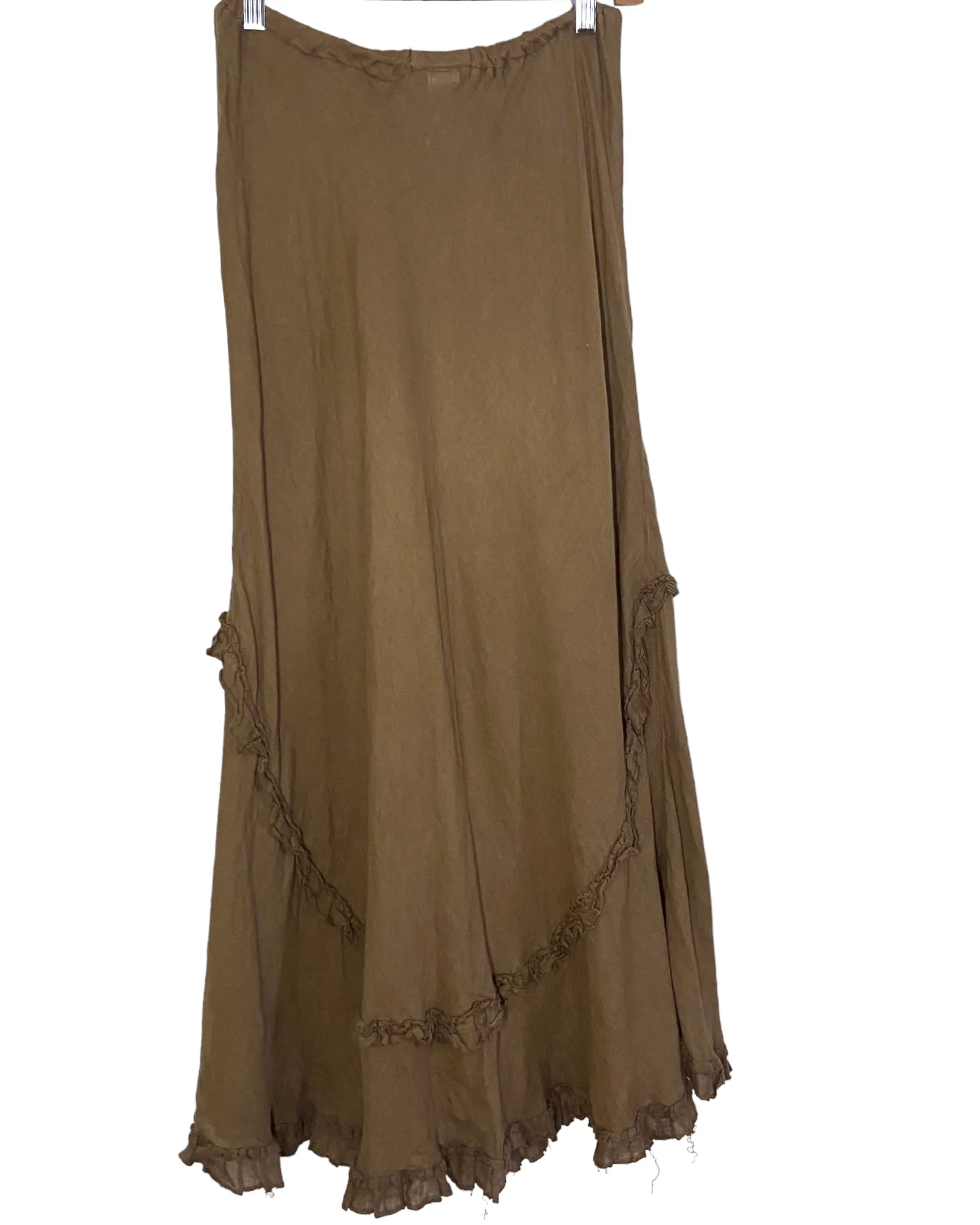 Warm Autumn Linen Ruffle Maxi Skirt