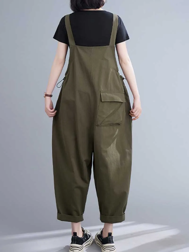 Western-style Plain Cotton Sleeveless Overalls Dungaree