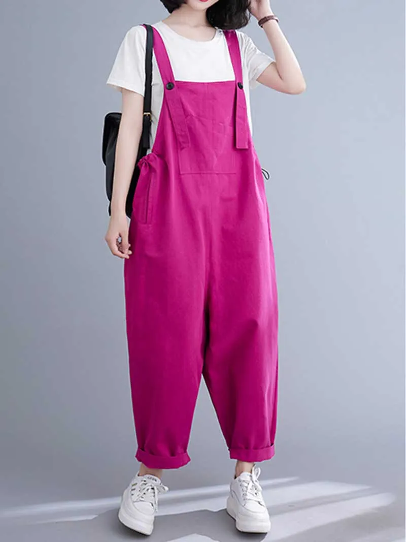 Western-style Plain Cotton Sleeveless Overalls Dungaree