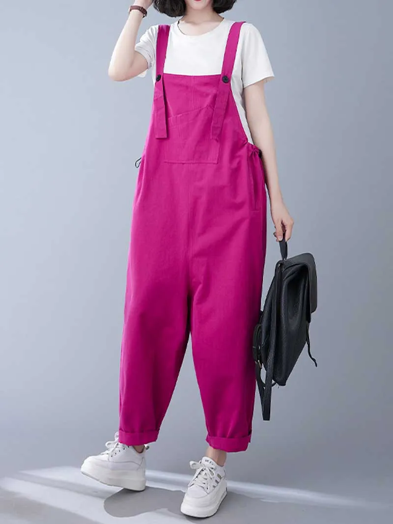 Western-style Plain Cotton Sleeveless Overalls Dungaree