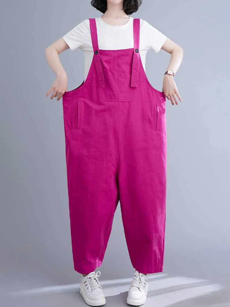 Western-style Plain Cotton Sleeveless Overalls Dungaree