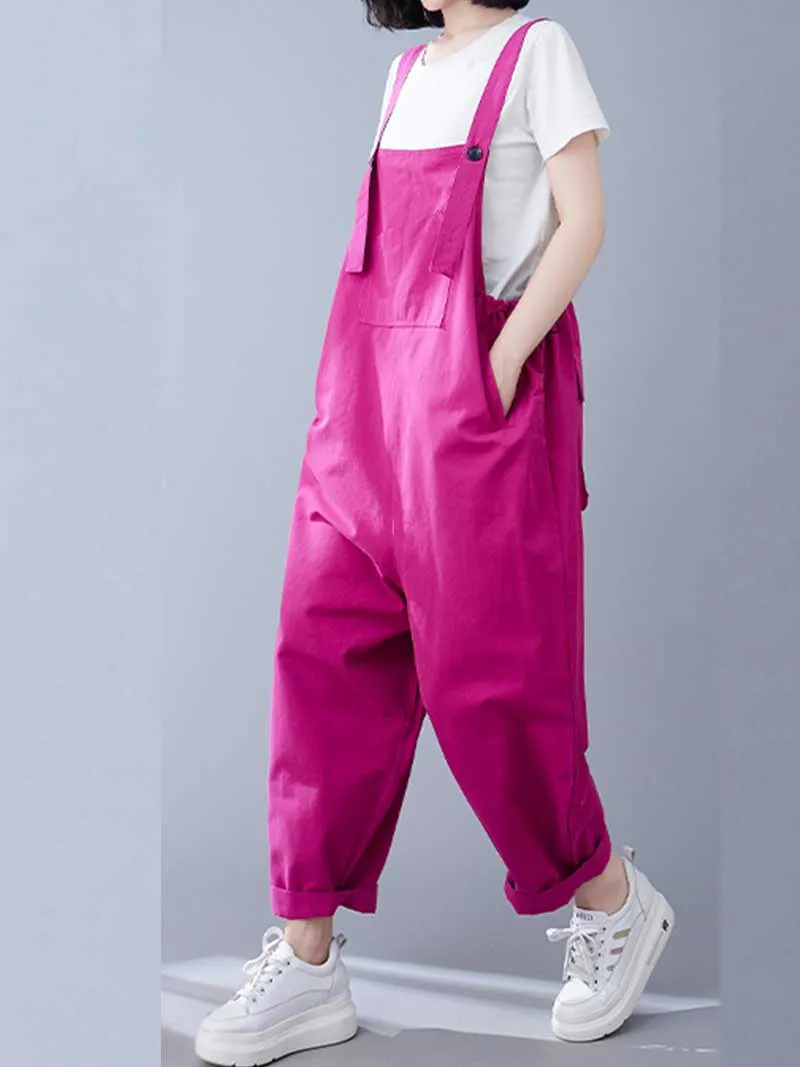 Western-style Plain Cotton Sleeveless Overalls Dungaree