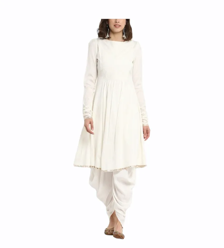 White Chanderi Kurta With Dhoti Pants