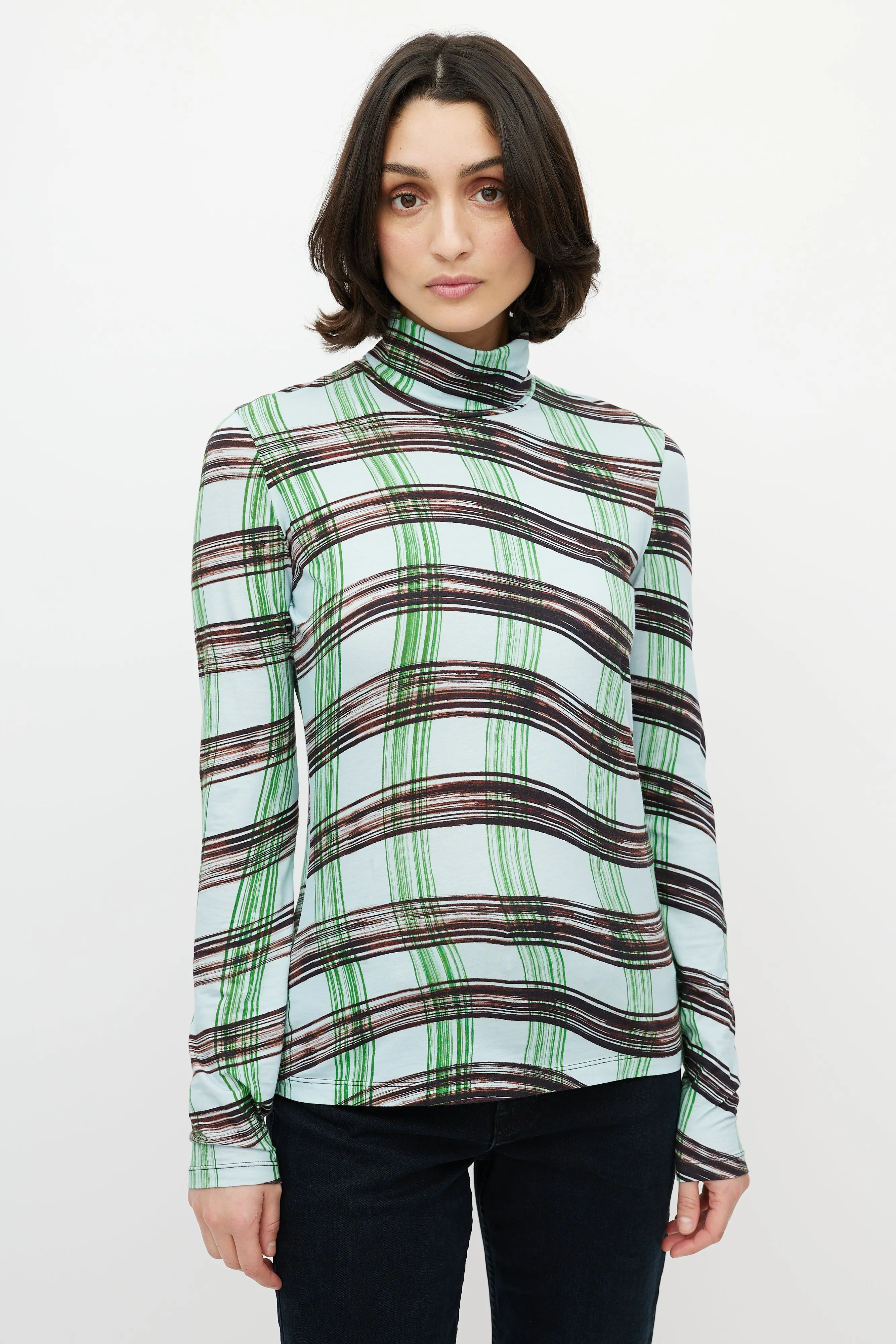 White Label Blue & Multi Checked Turtleneck