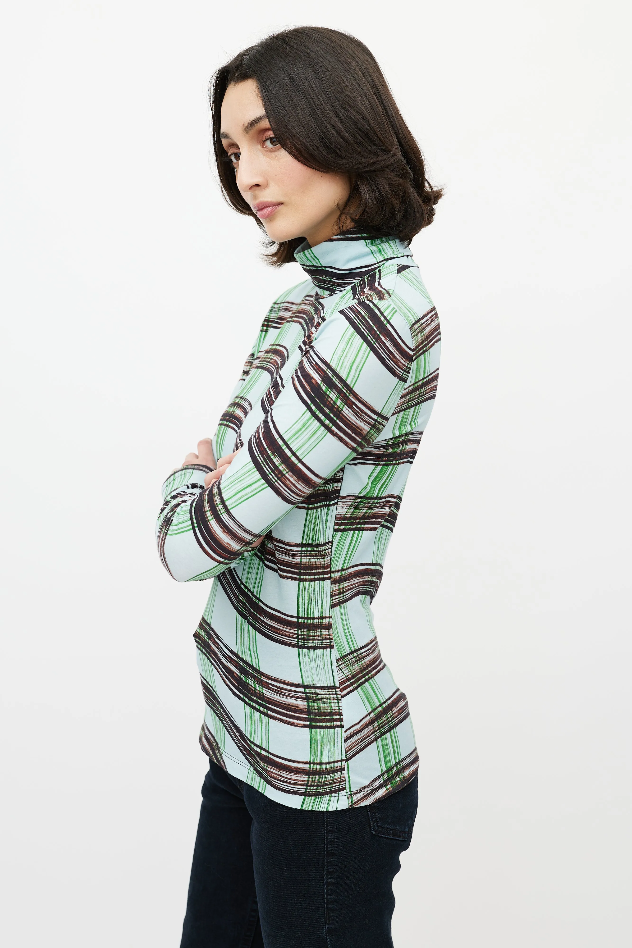 White Label Blue & Multi Checked Turtleneck