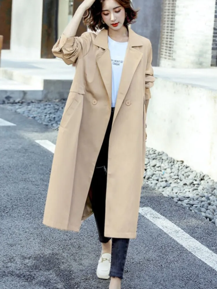 Wjczt Trench Coat for Women 2022 Autumn Winter New Loose Fashion Windbreaker Women's Long Temperament Coat Female Clothing Coats Tops