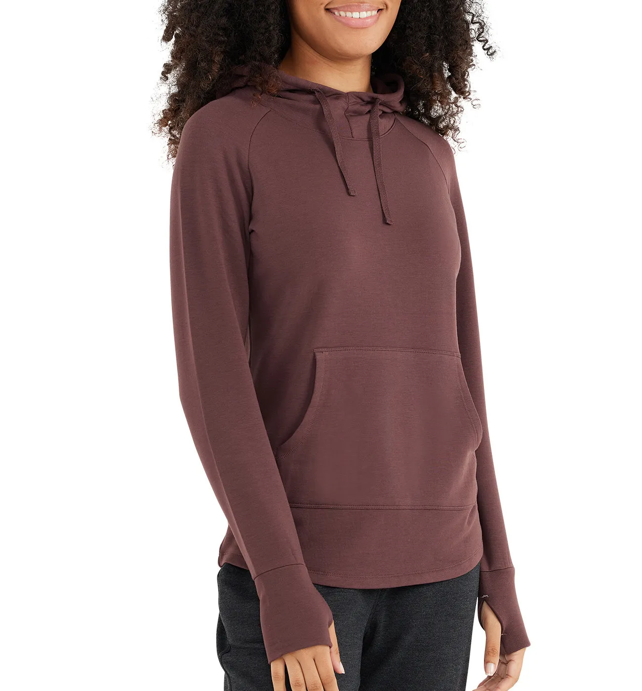 Women's Bamboo Lightweight Fleece Pullover Hoodie - Umber