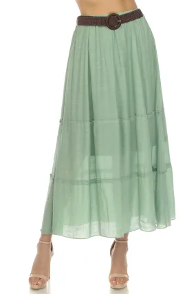 Women's Casual Resort Wear Boho Maxi Skirt with Belt