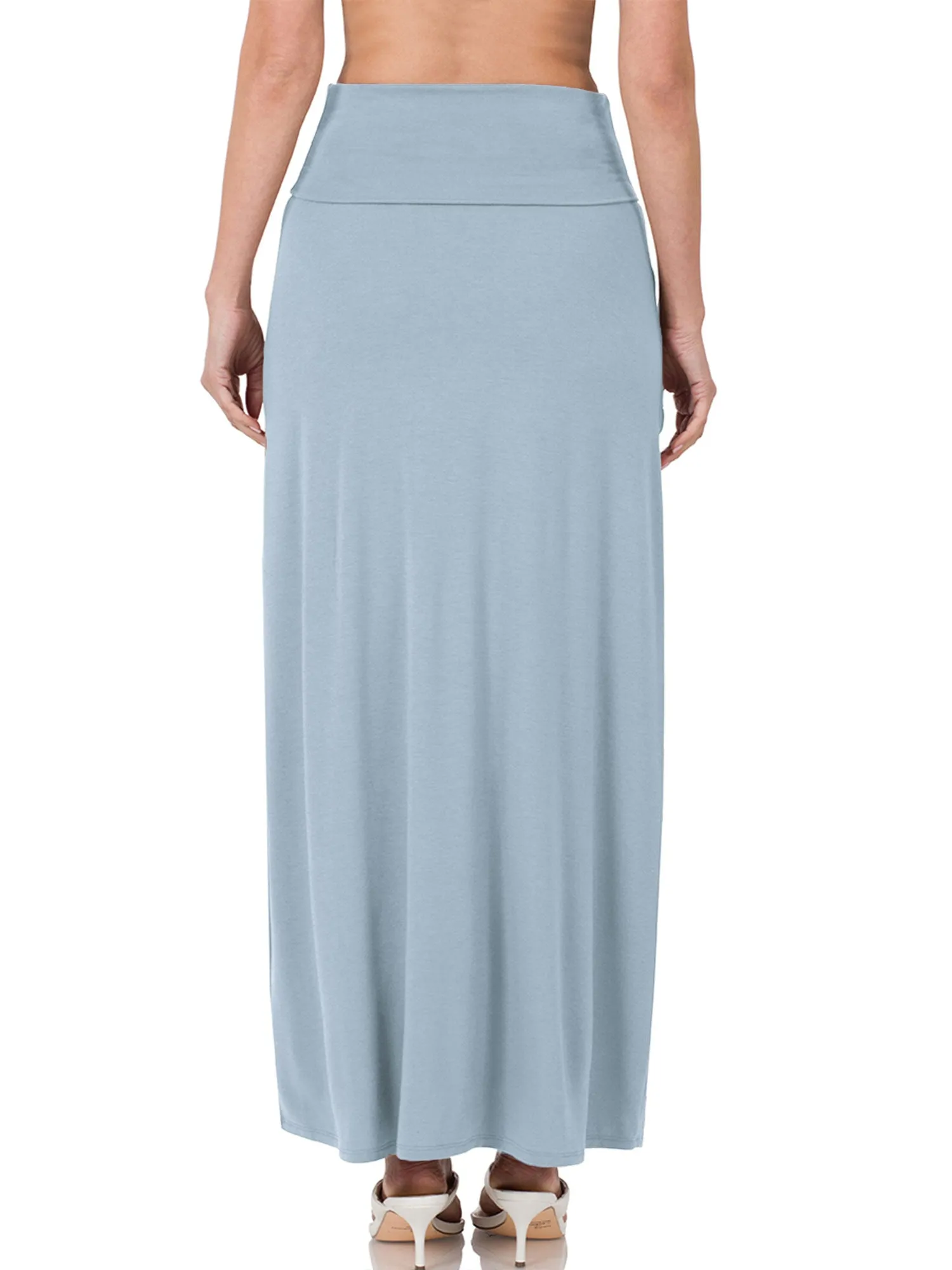 Womens Classic Maxi Skirt with Foldable Wide Waistband (S-3X)