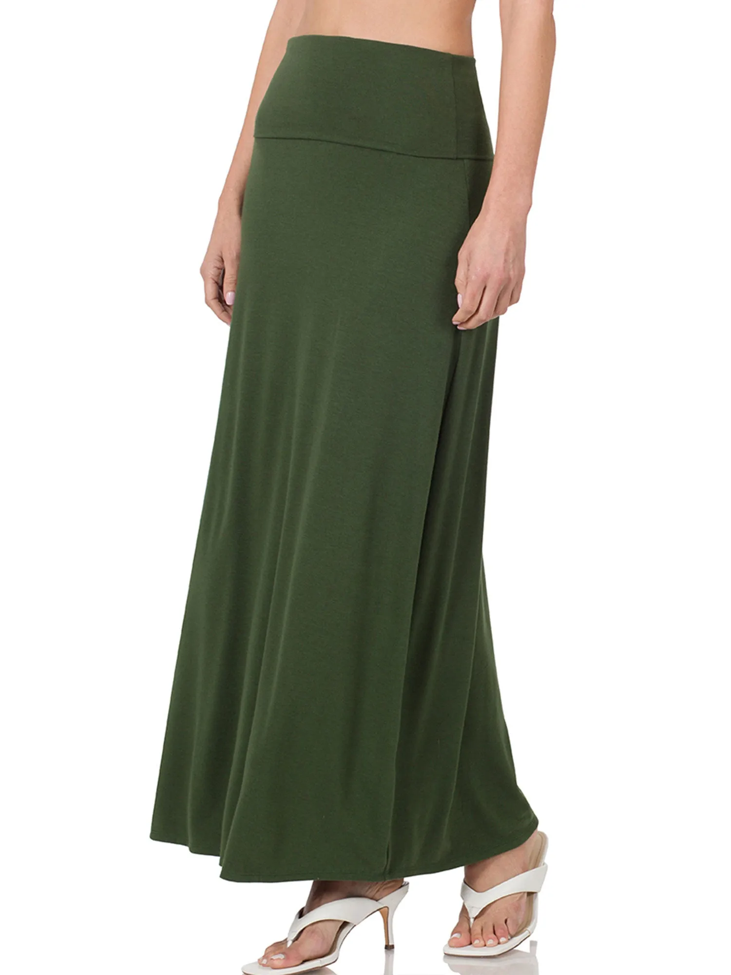 Womens Classic Maxi Skirt with Foldable Wide Waistband (S-3X)