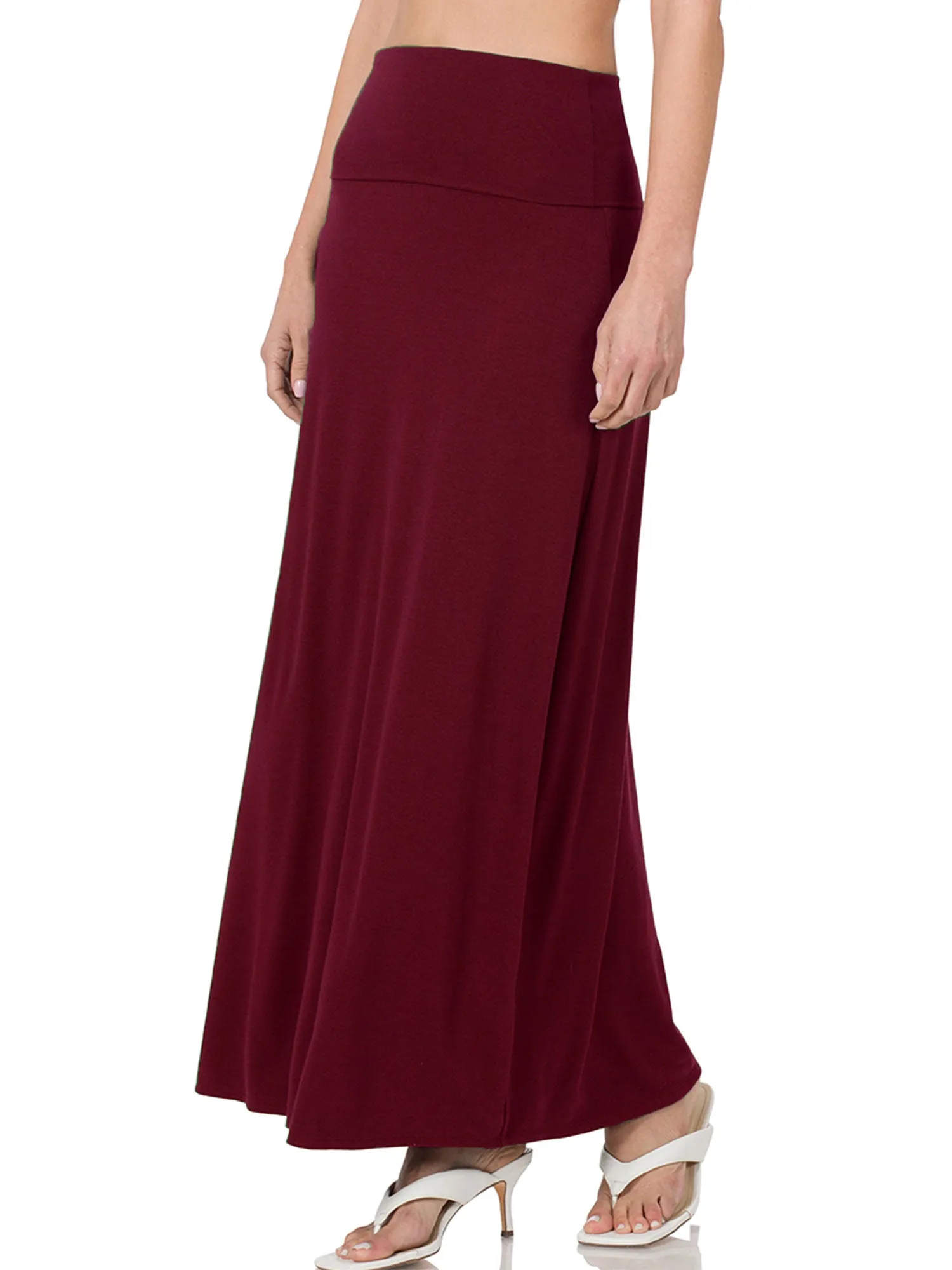 Womens Classic Maxi Skirt with Foldable Wide Waistband (S-3X)