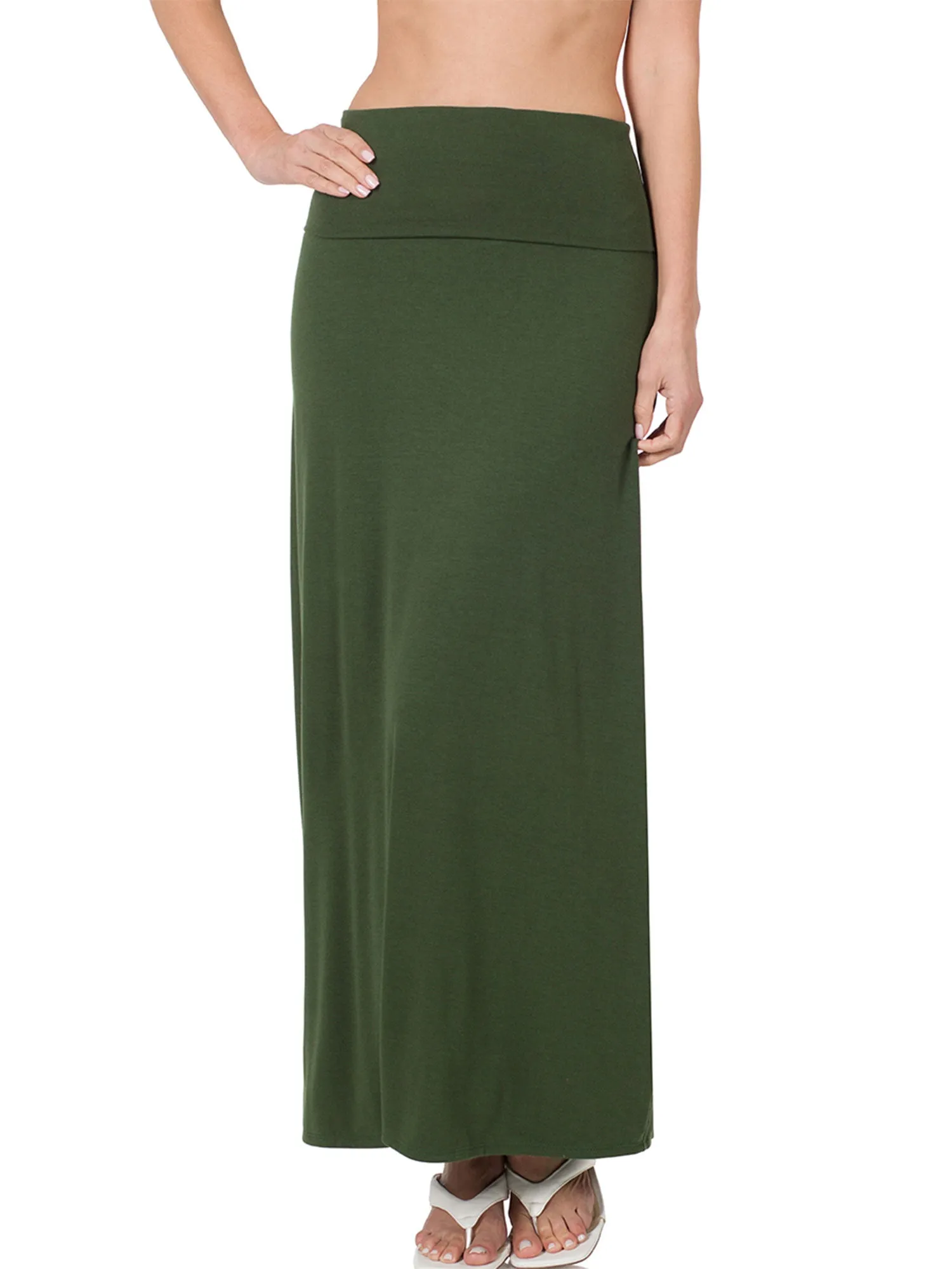 Womens Classic Maxi Skirt with Foldable Wide Waistband (S-3X)