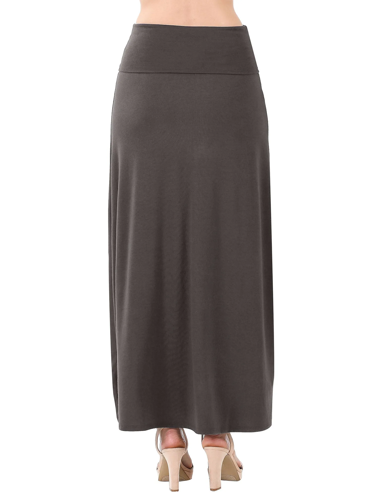 Womens Classic Maxi Skirt with Foldable Wide Waistband (S-3X)