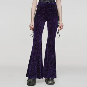 Women's Gothic Lace-up Velvet Flared Pants Violet