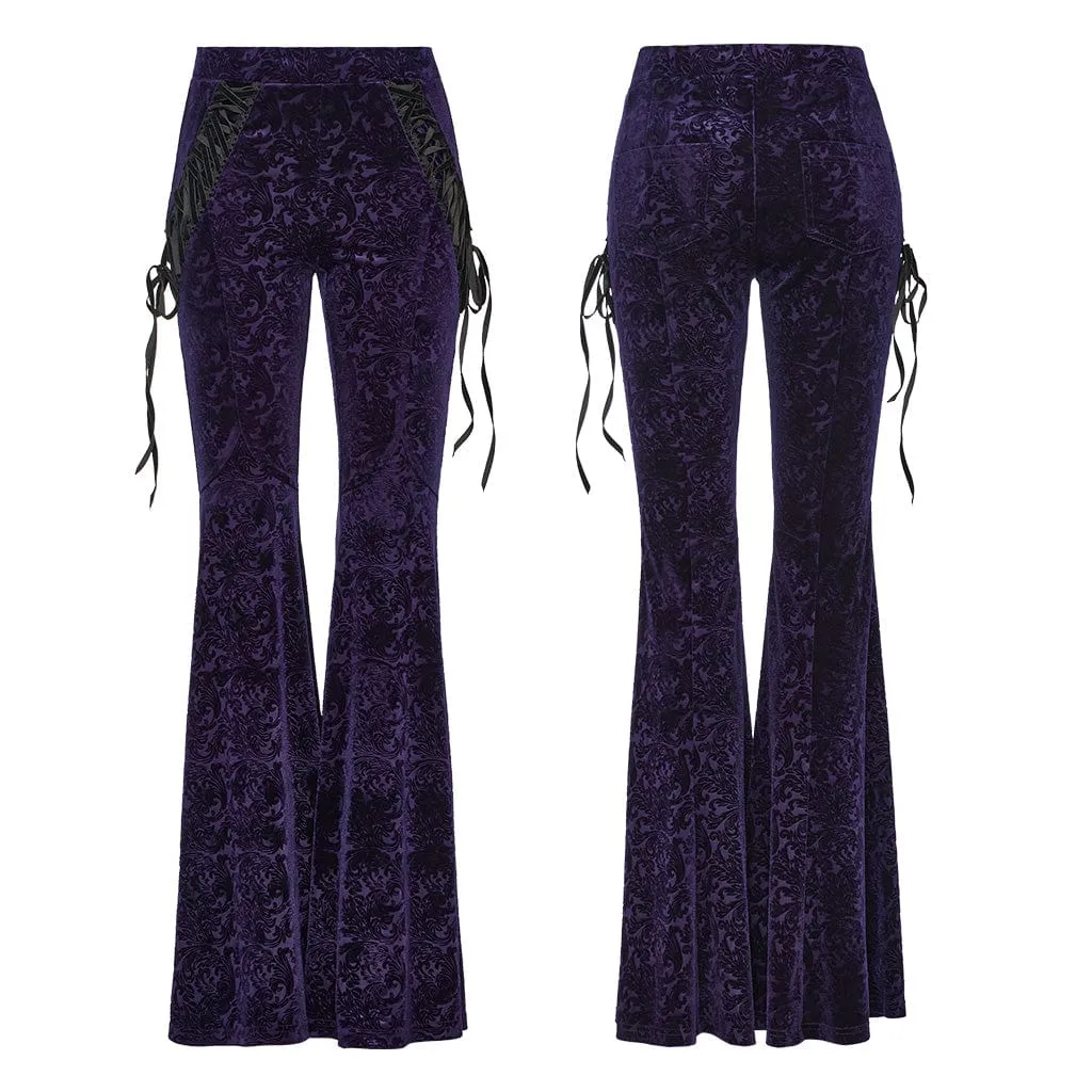 Women's Gothic Lace-up Velvet Flared Pants Violet