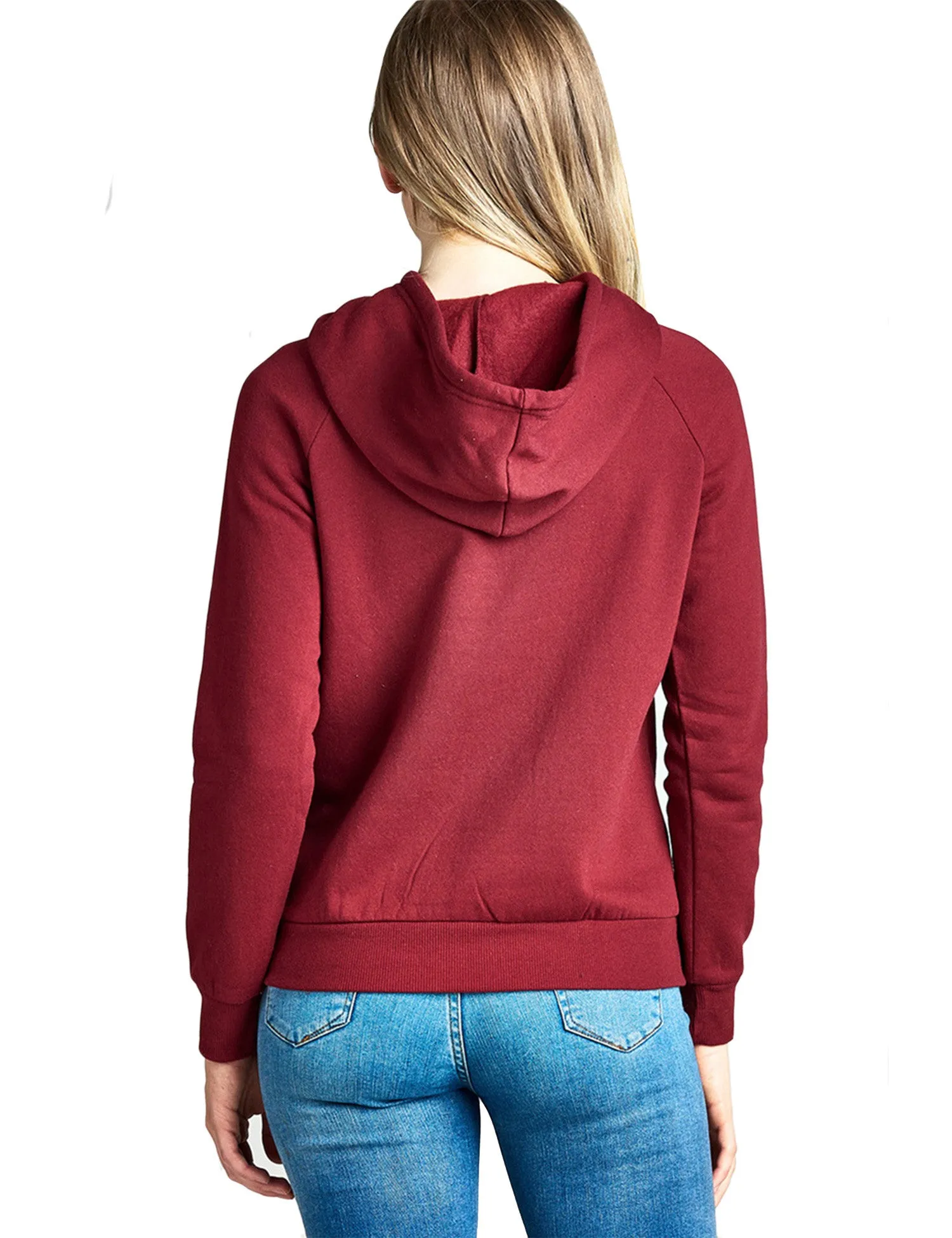 Womens Long Sleeve Brushed French Terry Pullover Hoodie with Kangaroo Pocket