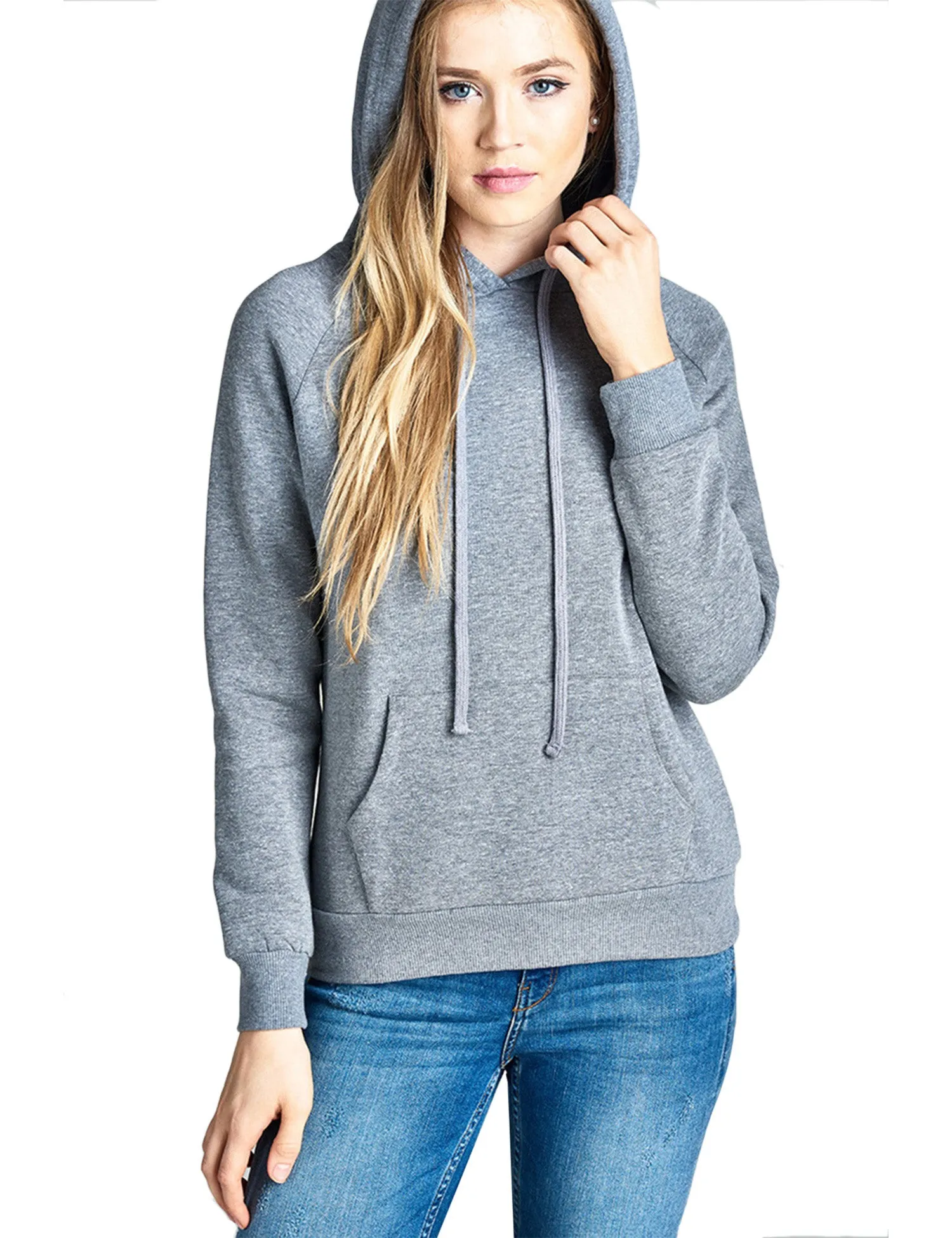 Womens Long Sleeve Brushed French Terry Pullover Hoodie with Kangaroo Pocket