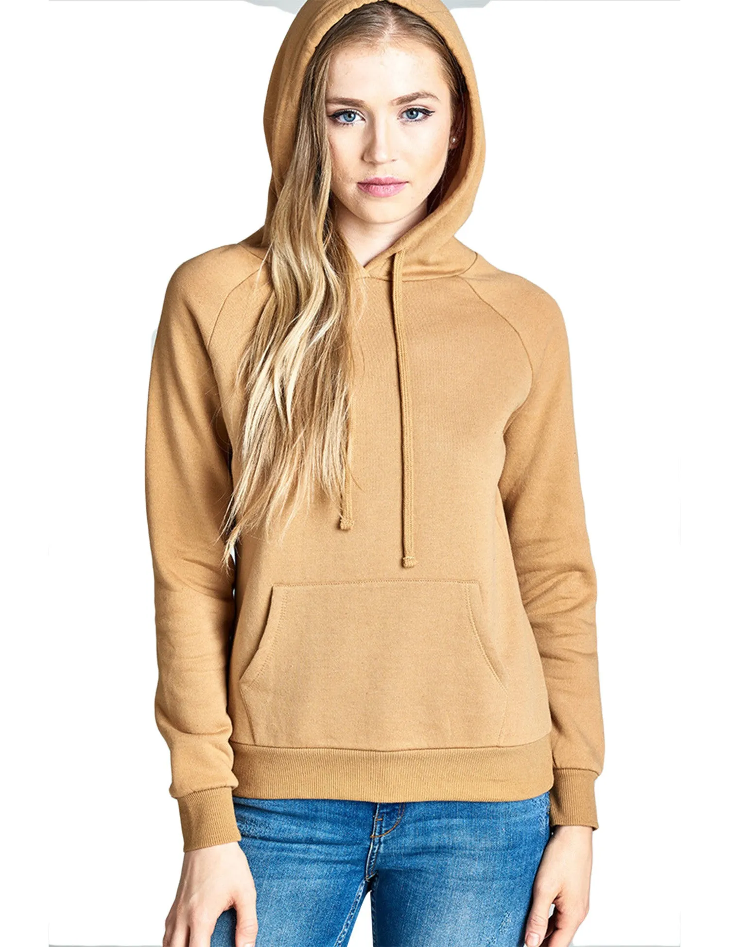 Womens Long Sleeve Brushed French Terry Pullover Hoodie with Kangaroo Pocket