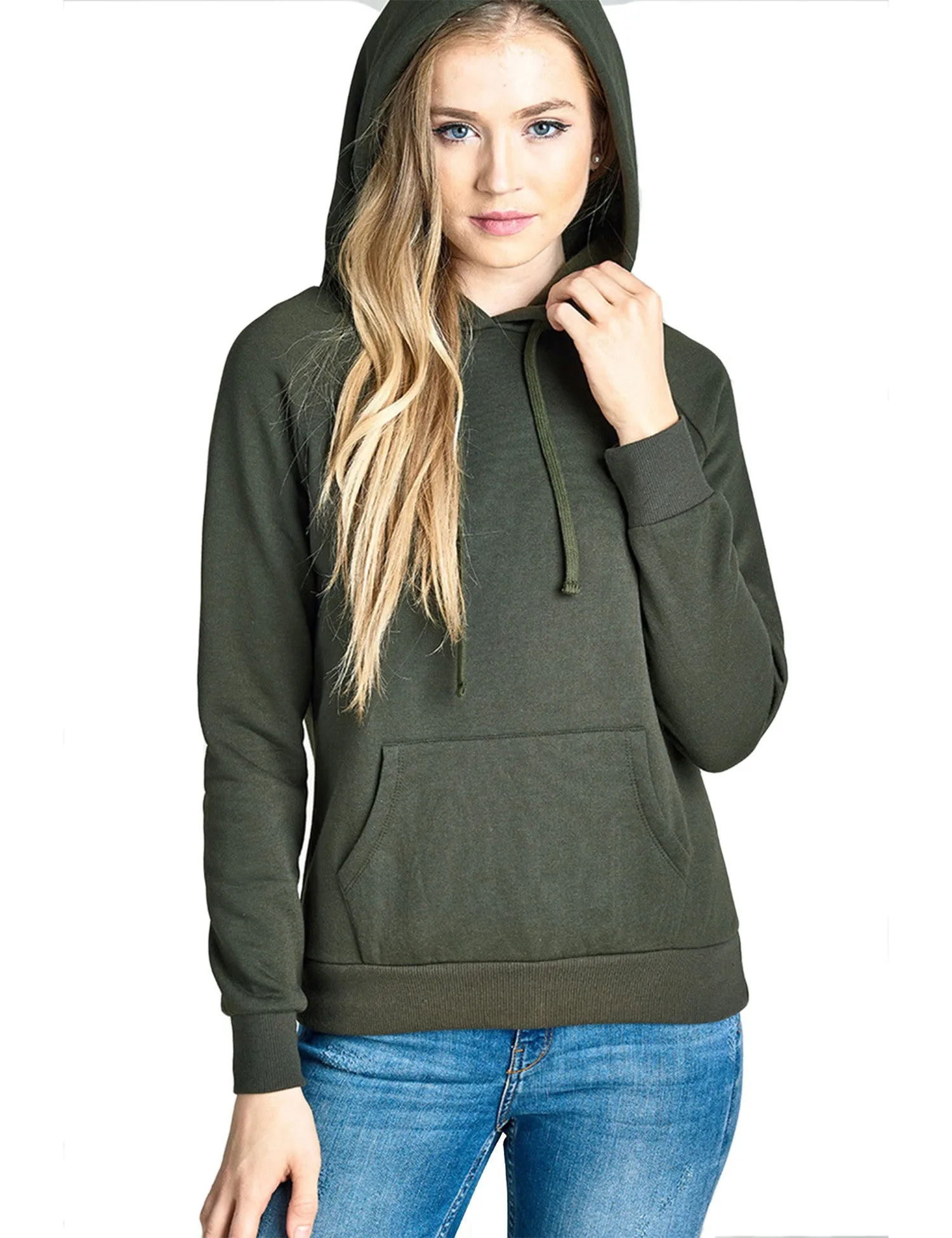 Womens Long Sleeve Brushed French Terry Pullover Hoodie with Kangaroo Pocket