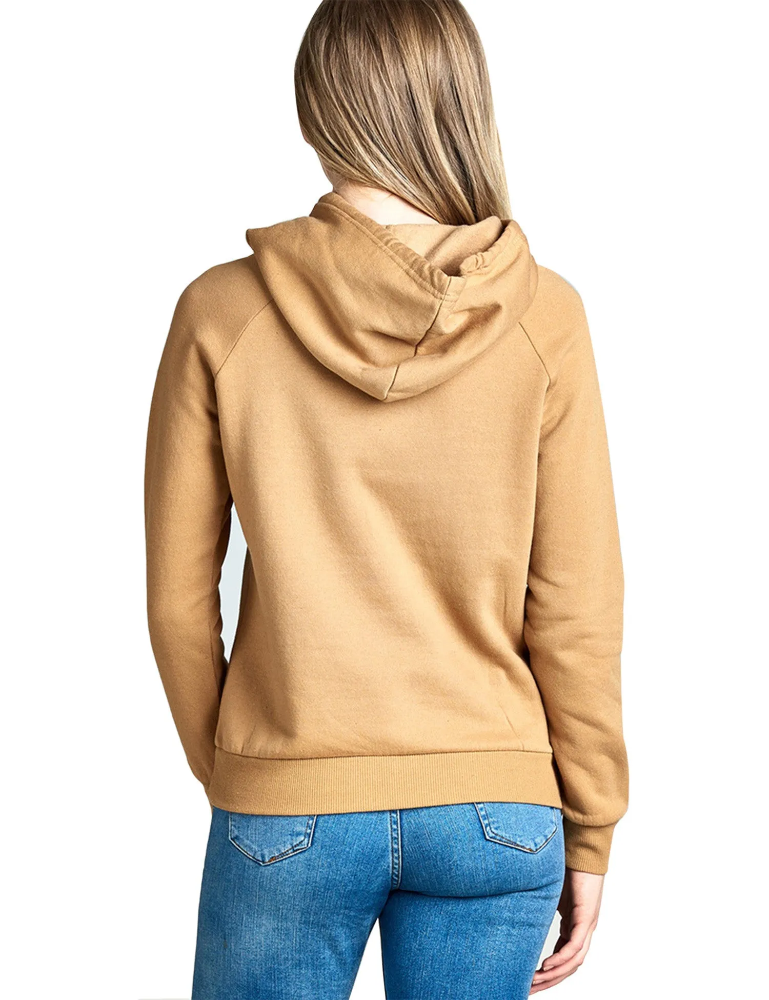 Womens Long Sleeve Brushed French Terry Pullover Hoodie with Kangaroo Pocket