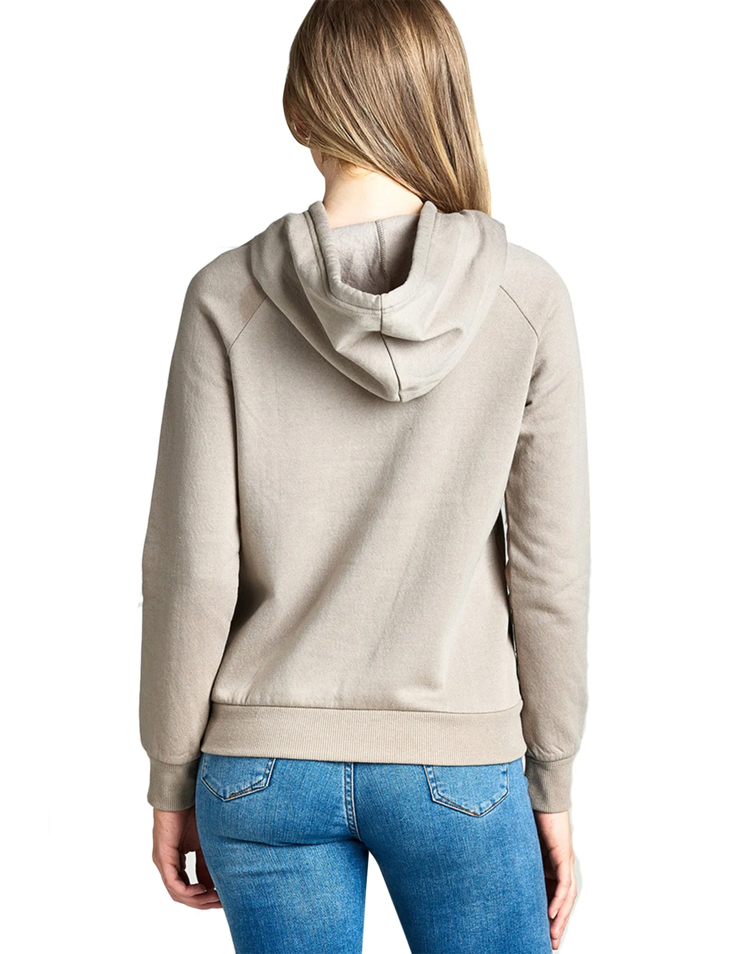 Womens Long Sleeve Brushed French Terry Pullover Hoodie with Kangaroo Pocket