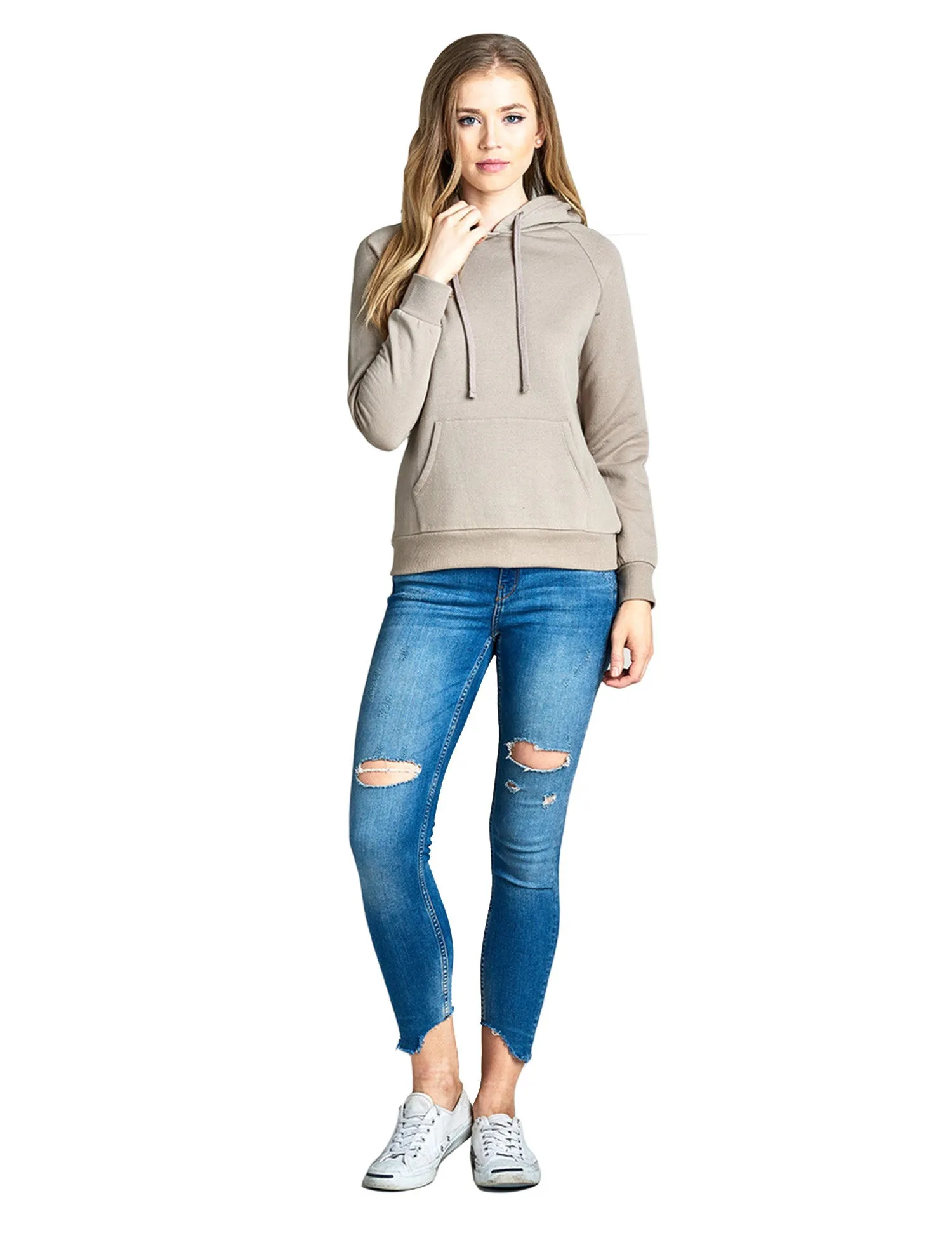 Womens Long Sleeve Brushed French Terry Pullover Hoodie with Kangaroo Pocket