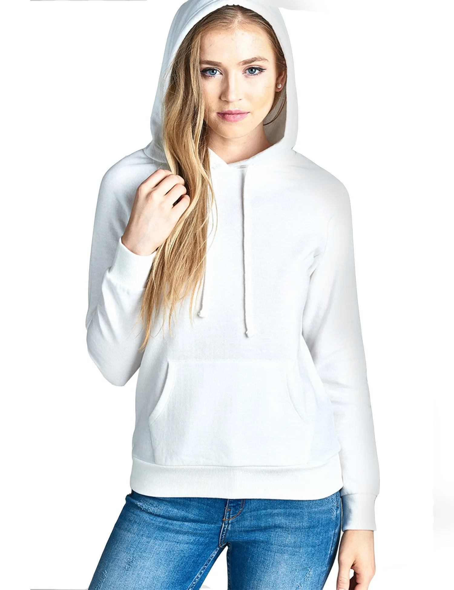 Womens Long Sleeve Brushed French Terry Pullover Hoodie with Kangaroo Pocket