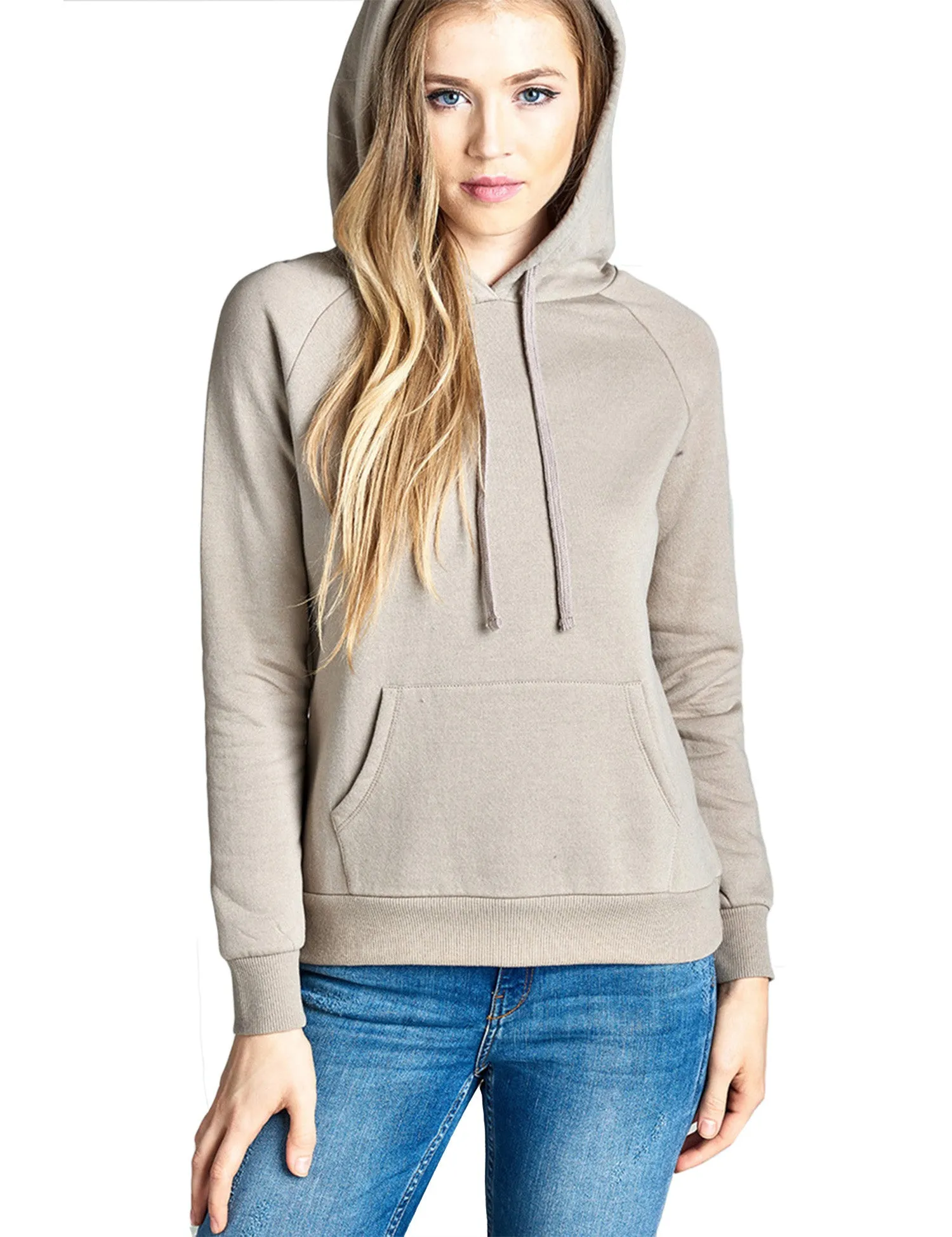 Womens Long Sleeve Brushed French Terry Pullover Hoodie with Kangaroo Pocket