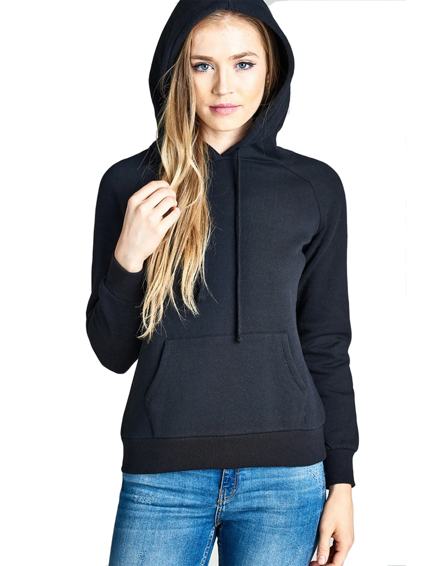 Womens Long Sleeve Brushed French Terry Pullover Hoodie with Kangaroo Pocket