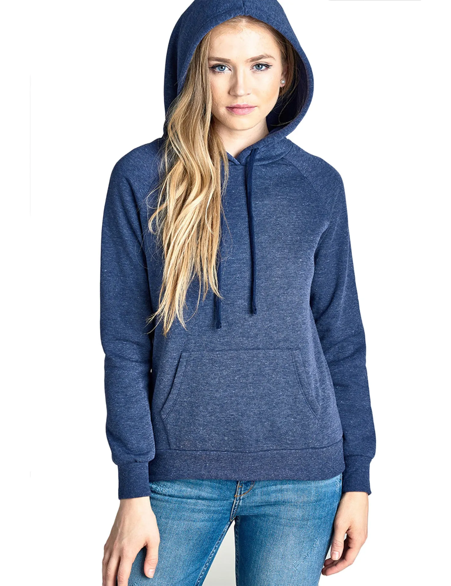 Womens Long Sleeve Brushed French Terry Pullover Hoodie with Kangaroo Pocket