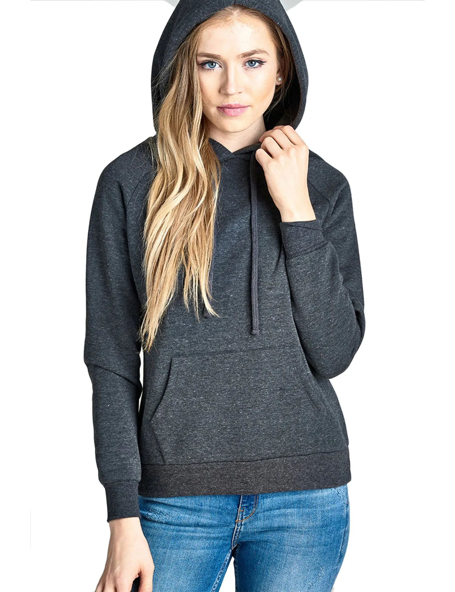 Womens Long Sleeve Brushed French Terry Pullover Hoodie with Kangaroo Pocket