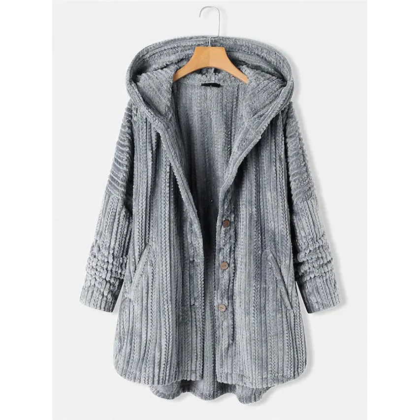 Women's Plus Size Coat Button Pocket