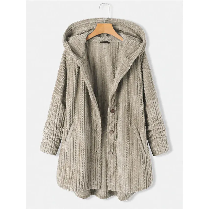 Women's Plus Size Coat Button Pocket