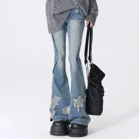 Young Eyes Full Stars Black Blue Denim Flared Jeans Pants