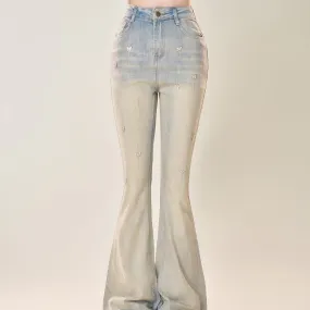 Young Eyes Hot Model Blue Denim Flared Jeans Pants