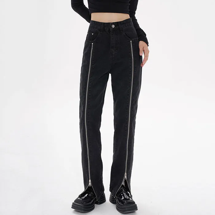 Zip Up Leg Grunge Jeans